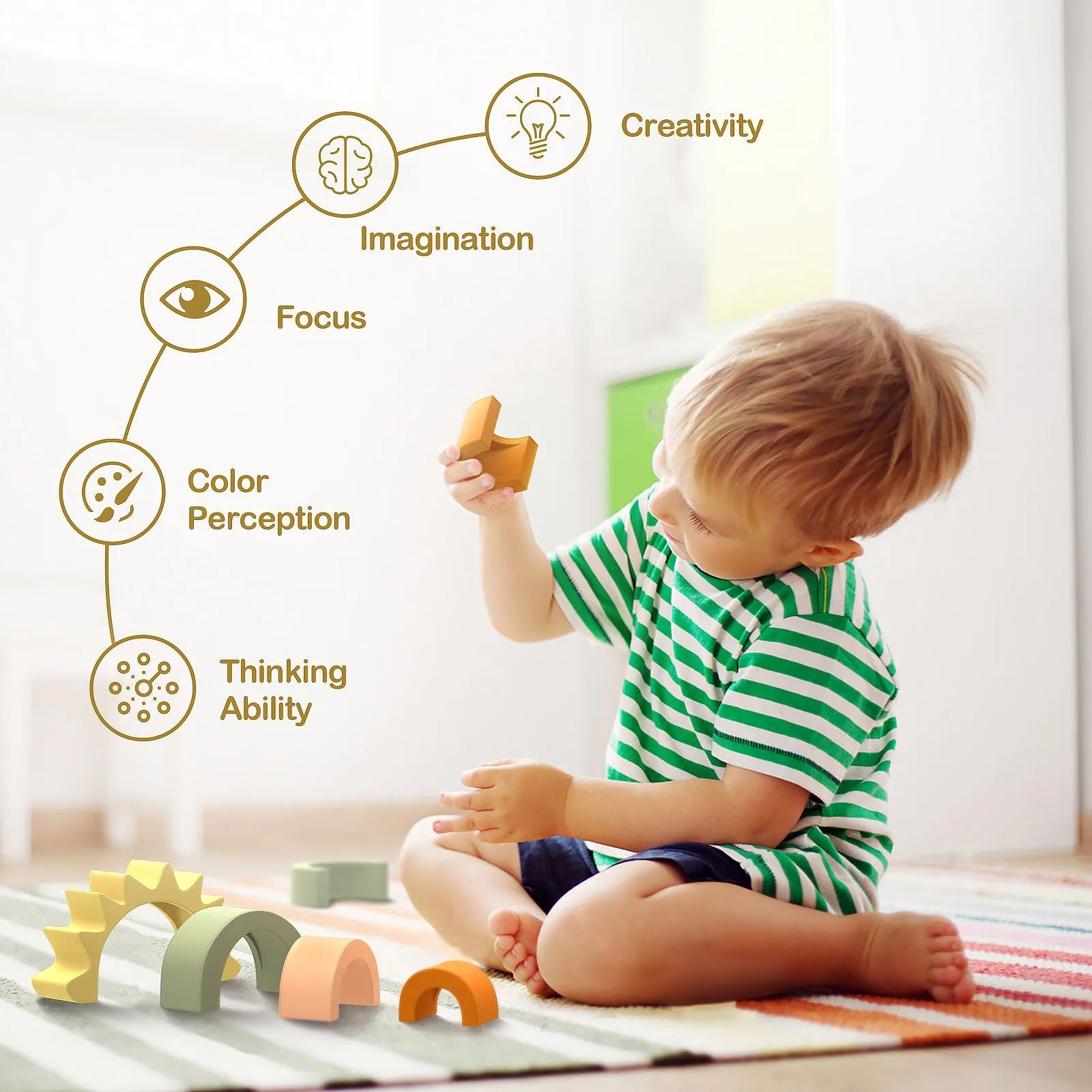 New OEM ODM Sun Silicone Stacking Toys Soft Natural Montessori Teething Baby Teether Sorting Blocks Set