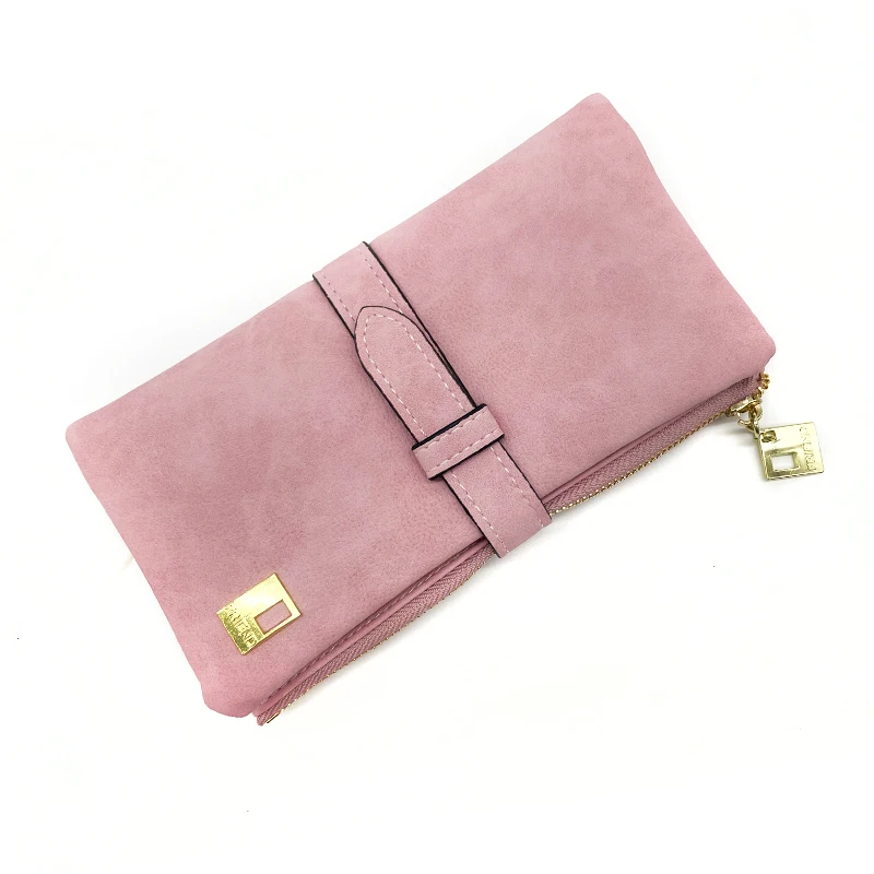 Retro PU Leather Frosted Two-fold Drawstring Ladies Long Wallet Multi-card Female clutch Large-capacity Card Holder Wallet