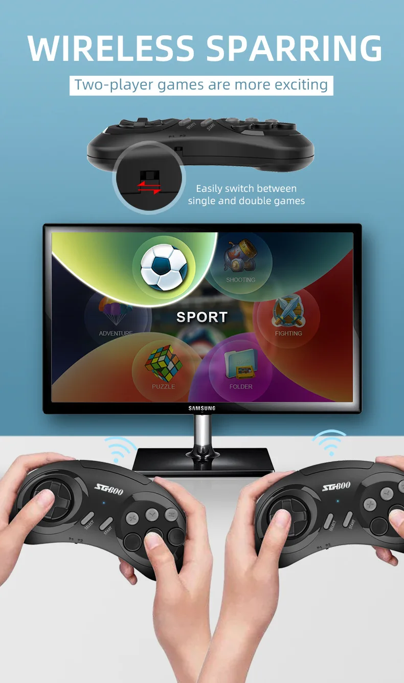 Игровая приставка SG800 встроенная в 688 игр ретро-эмулятор 4 К HD 16 бит MD с беспроводными