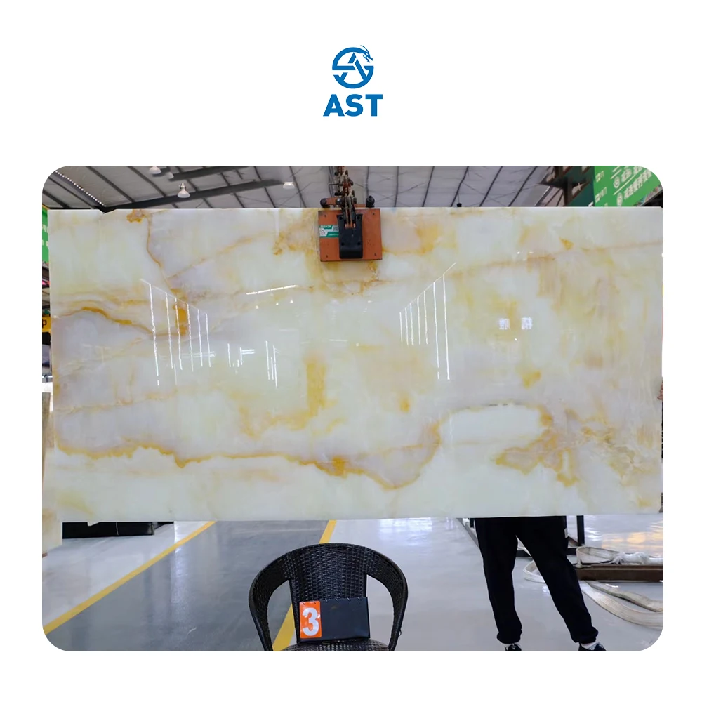 AST OEM/ODM Natural Honed Stone Luxury Afghan Natural Transparent Backlit Yellow flower ice jade Onyx Slabs for Indoor Design