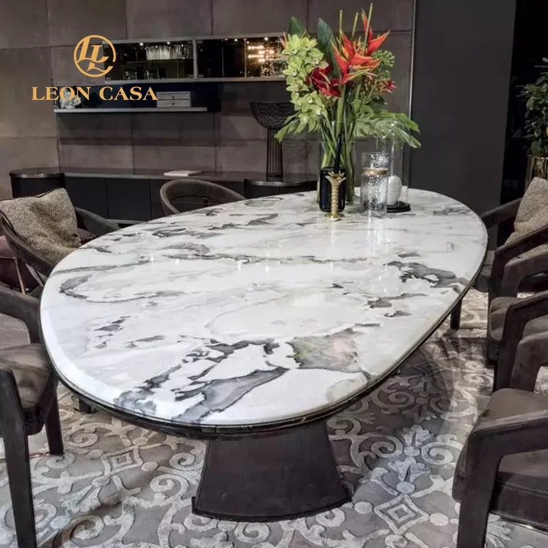New Luxury Design Durable Oval Marble Set 4 Seater Table Set Dining Room Furniture Oval Dining Table