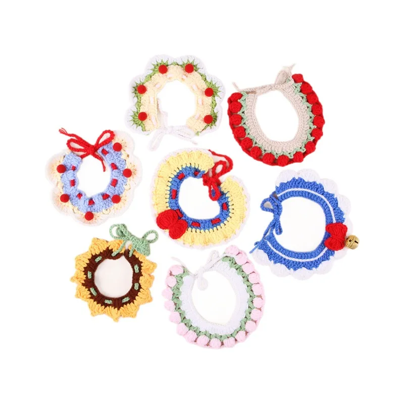 Joysing Summary 2024 Cross-Border New Pet Christmas Series Hand-Knitted Scarves Pet Collars Pet Ornaments
