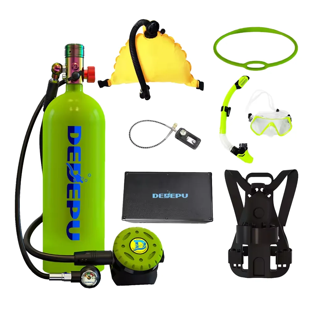 DEDEPU D600 2.3L With airbag Press deflated scuba adapter with strap tube Green dry breathing tube Air Tank scuba
