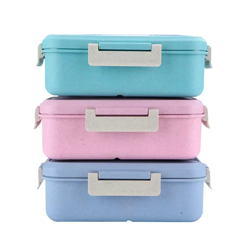 Food Grade Stackable 2 Layers Round Plastic Wheat Straw Food Container Lunch Box Bento Lunch Box with Spoon and Fork