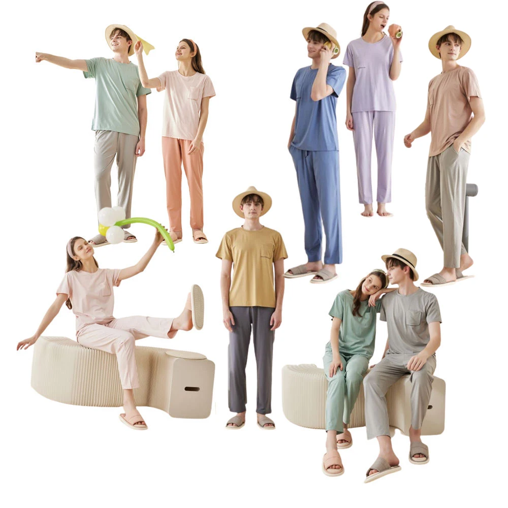 Новый дизайн, женские Мягкие Модальные хлопковые Пижамные комплекты на пуговицах с коротким рукавом, пижамные штаны, комплект для сна