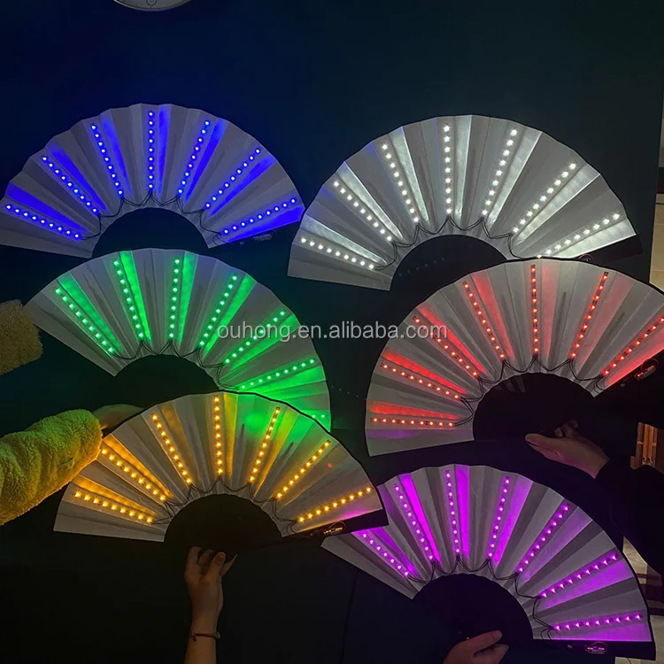 2023 New Design Led Hand Fan Folding Light Up Bamboo Decorative Paper Fans For Party