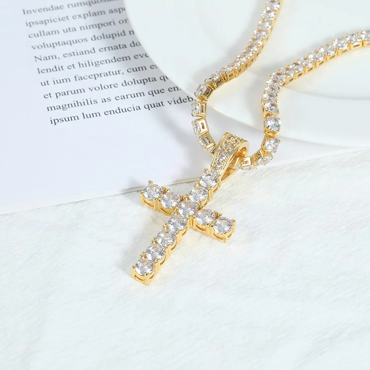 
Vintage Fashion Jewelry Hiphop Men Crystal cross necklace Pendant Micro pave diamond pendant 