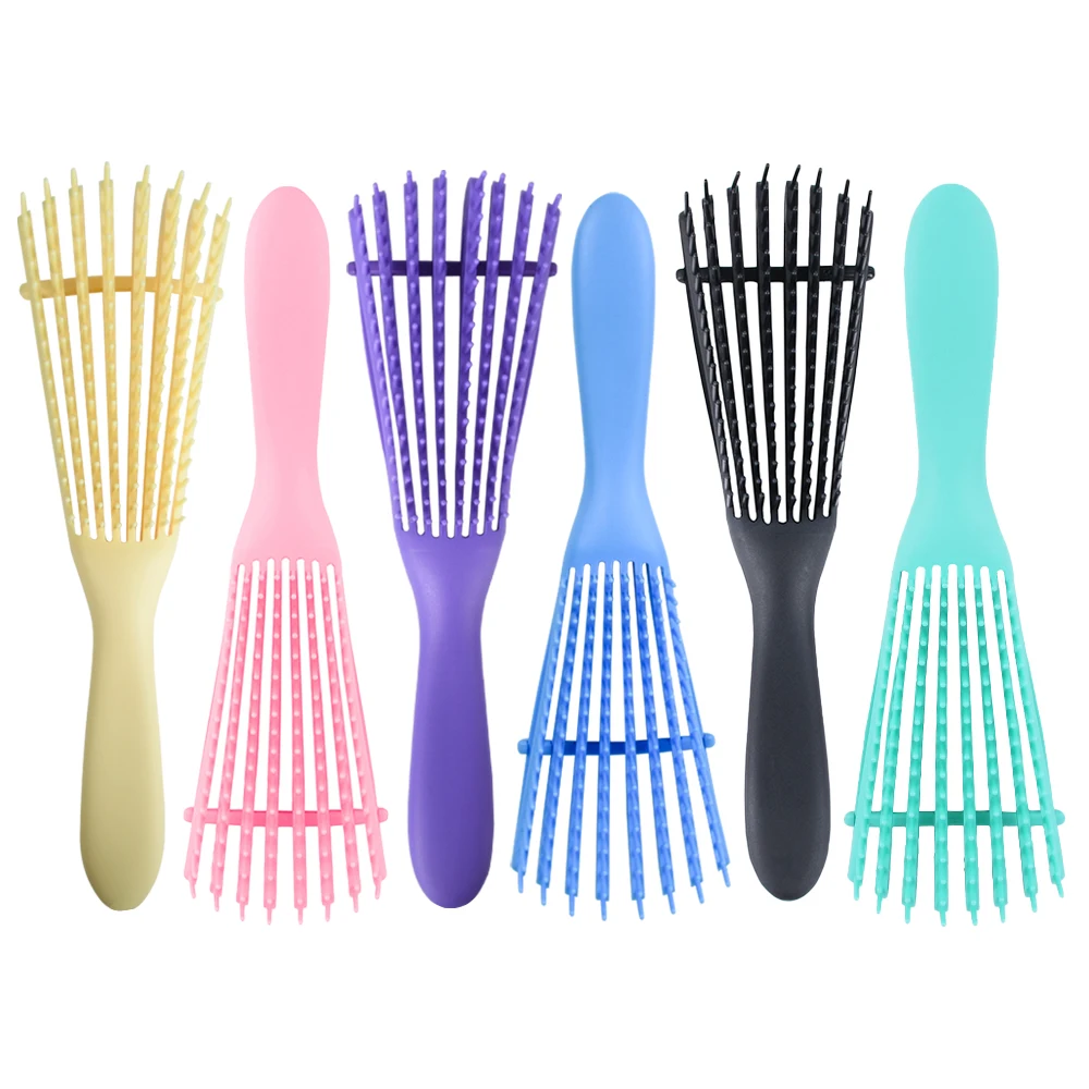 Customized Logo  Plastic Wholesale Scalp Massager Women Eight Rows Octopus Curly Straightener Massage Comb Detangling Hair Brush