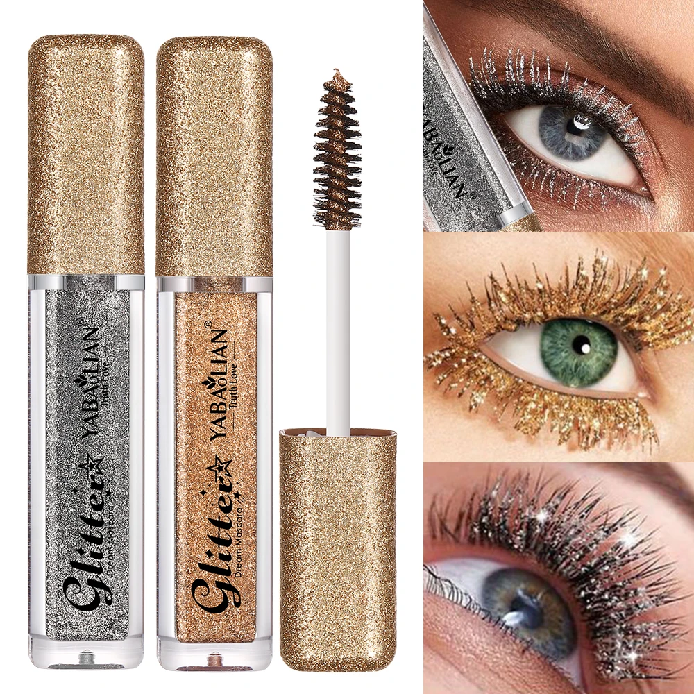Glitter Mascara Eyeshadow Lengthening Volumizing Colorful Mascara Sparkling Diamonds Silver Diamond Mascara for Party Wedding