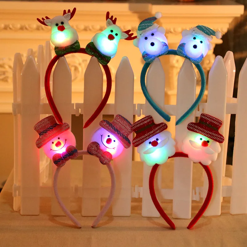 Lovely Christmas Santa Reindeer Snowman Bear LED Light Headband Hair Band Lightening Double Head Xmas Decoration Red New Years