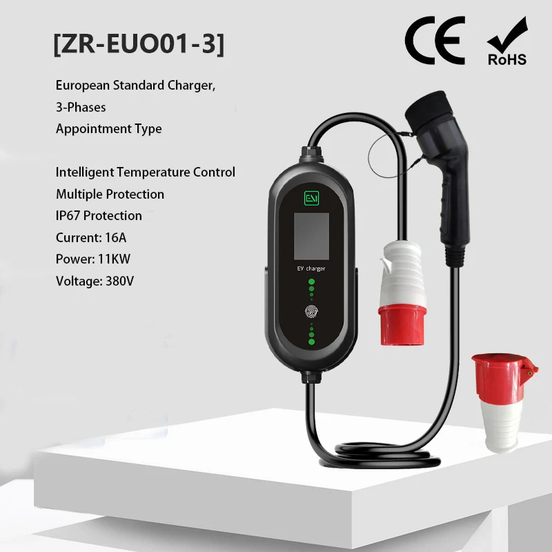 ZR-EUO01-3 Plug and Recharge Type2 5M Cable EVSE Charger Electric Car Charger for Electric Vehicle