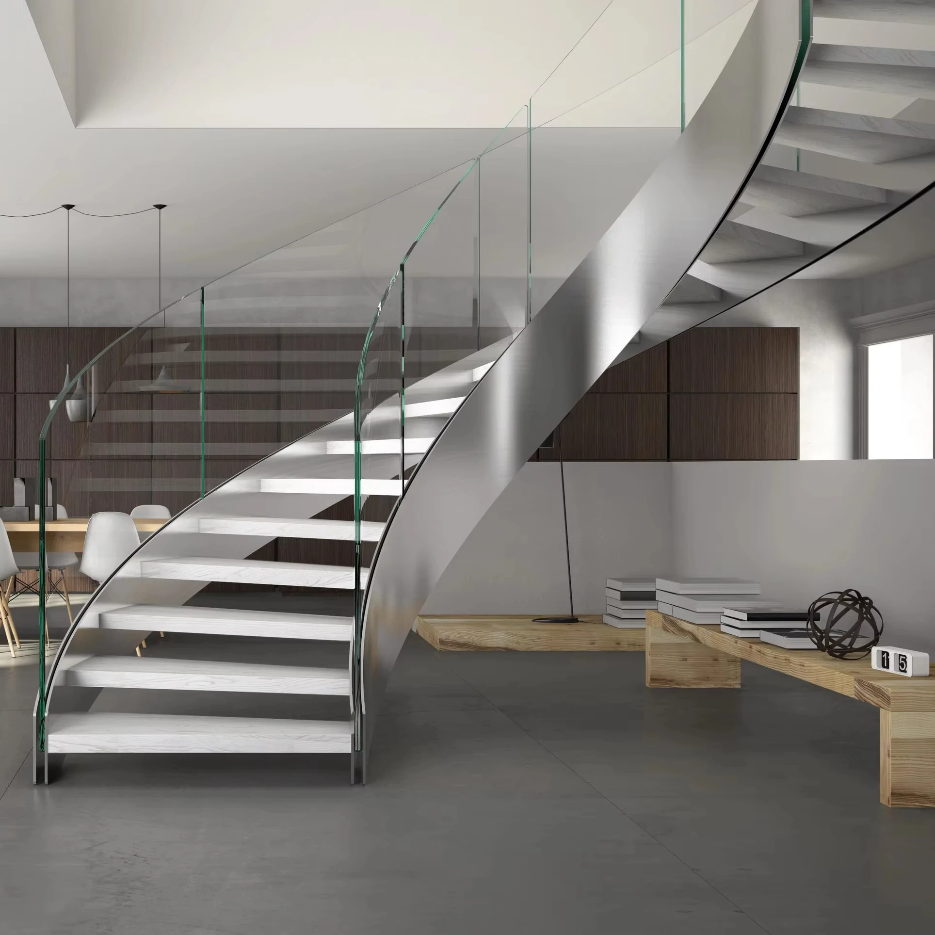 Gocheers modern indoor stairs glass staircase prefab houses modern luxury villa glass railing