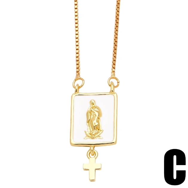 Popular New religious Jewelry Dainty 18k Gold Plated White Enamel Virgen de Guadalupe St Benedict Scapular Necklace