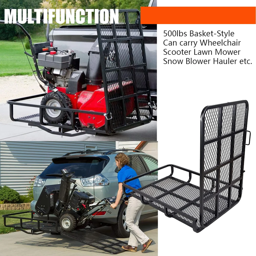 Foldable hitch mount cargo luggage carrier rack basket with loading ramp for SUV pick up truck car