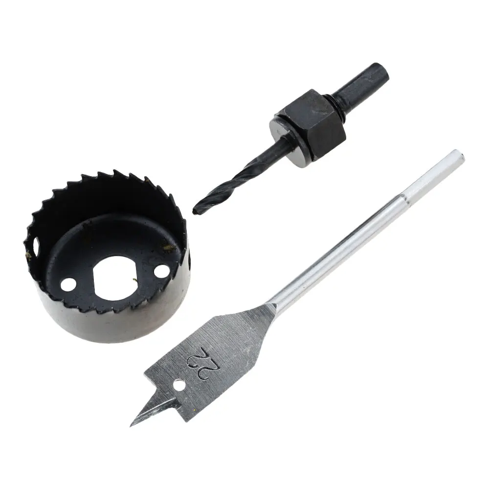 22 mm 3Pcs Installation Entry Lock Tool Kit Hole Saw with Wood Drill Bit & Mandrel Wood Carbon steel Hole Saw with Arbor