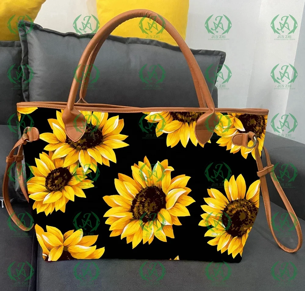 Cow Printed Leather Handbag Rainbow Tie Dye Sunflower Tote Bag