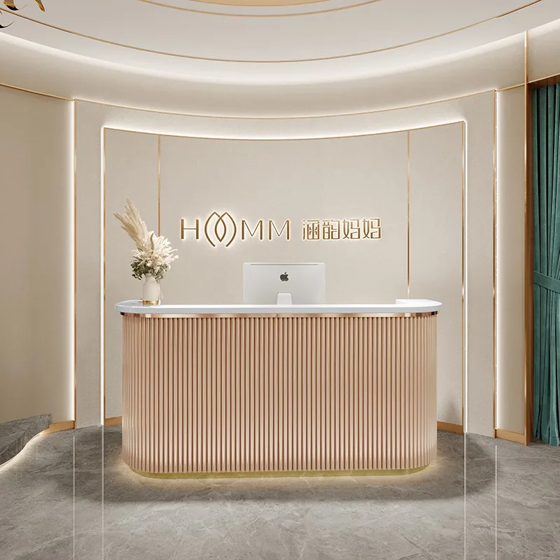 Office Hotel Hospital Lobby White Led Light Front Desk Counter Modern Beauty Salon Reception Desks