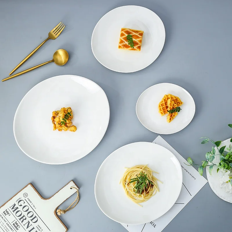 
Food grade white porcelain oval flat platter steak pasta plate for daily use 