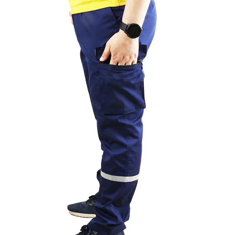 Hi vis European Cotton Twill Double Knee Mens Work Pants with multpockets