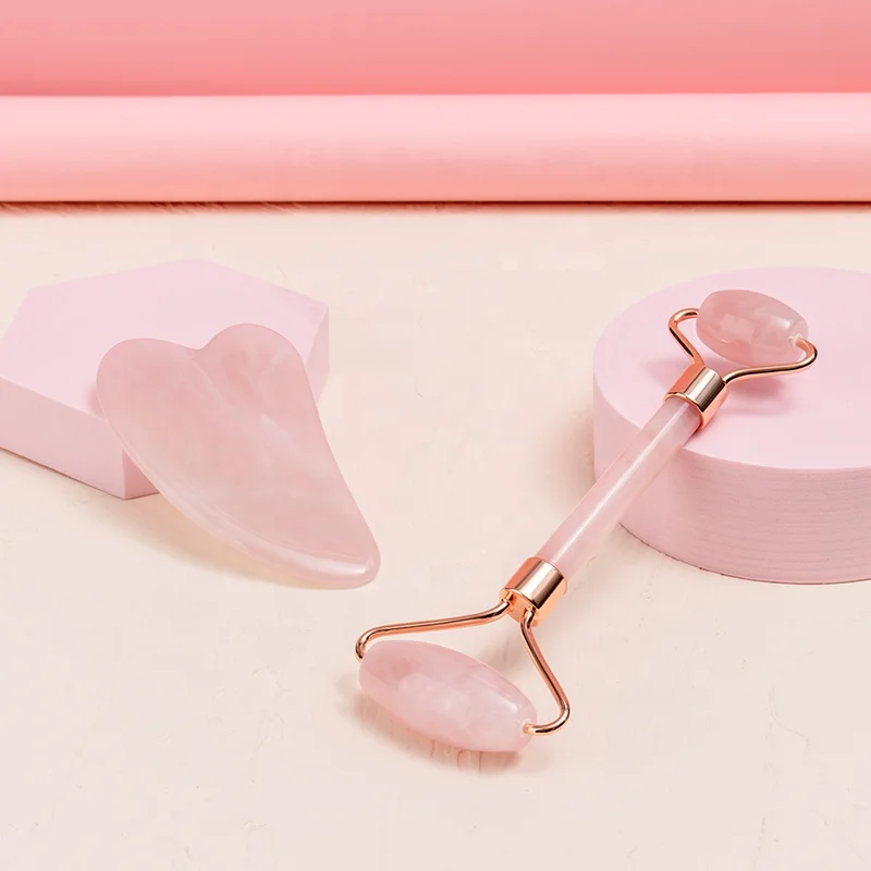 
Natural Jade Stone Crystal Facial Beauty Face Massage Roller Double Headed Jade Roller Gua Sha Set 