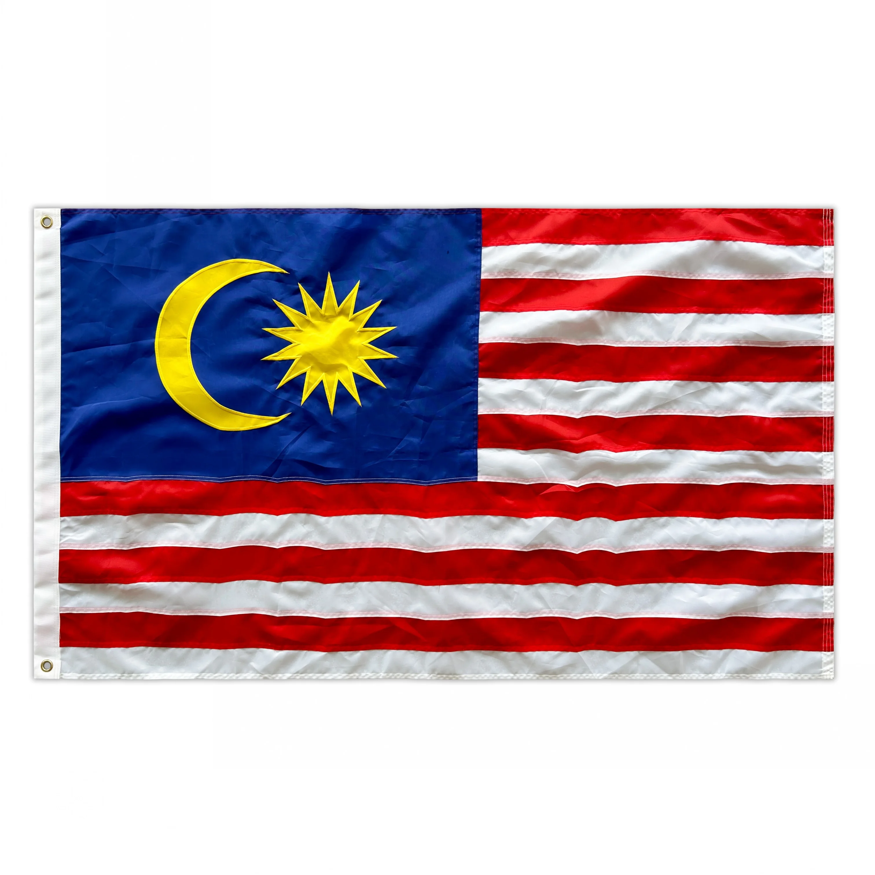 Luxury Made Embroidered Polyester Malaysian Flag Banner with Brass Grommet Waterproof Embroidered Nylon Country Flag of Malaysia