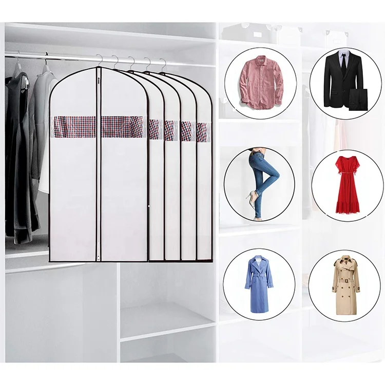 Set of 5 Custom Breathable White Cloth and PVC Garment Covers Dust and Packing Suit Bag Carriers for Storage Transportation