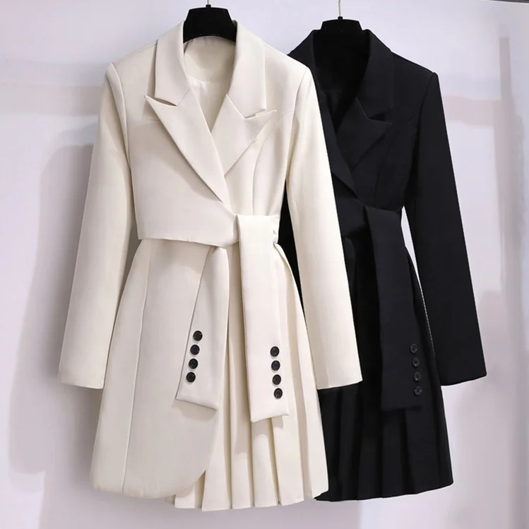 Wholesale Hot Sale Autumn Winter New Design Long Suit Coat Ol Slimming High Waist Lace Up Blazer Dress Fashion Long Suit Dress