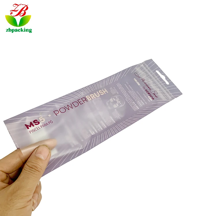 eco friendly  customize printing Front transparent cosmetic tool brush packaging plastic zipper bag