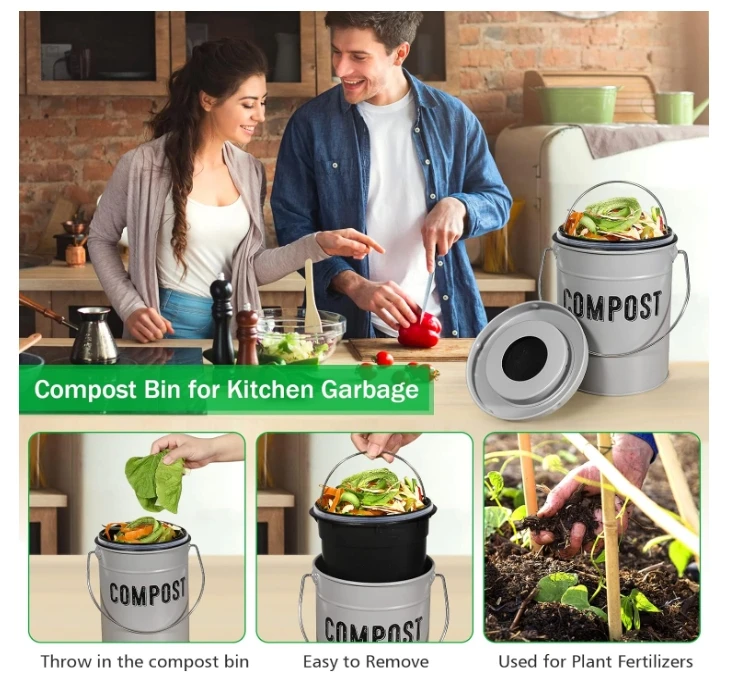 Compost Bin Kitchen Counter, Indoor Compost Bin,   Countertop Compost Bin with Lid, Compost Bucket Compost Container