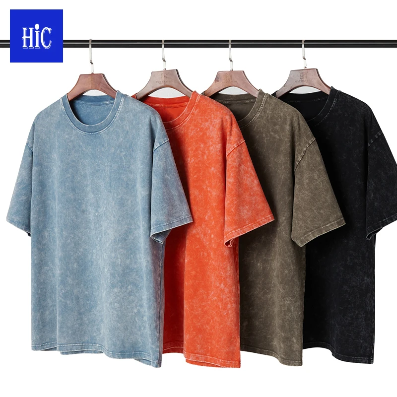 Custom 330g 100% cotton Heavyweight Blank mans T-Shirt Washed T Shirt High Street Style Oversized Plus Size Tee shirt