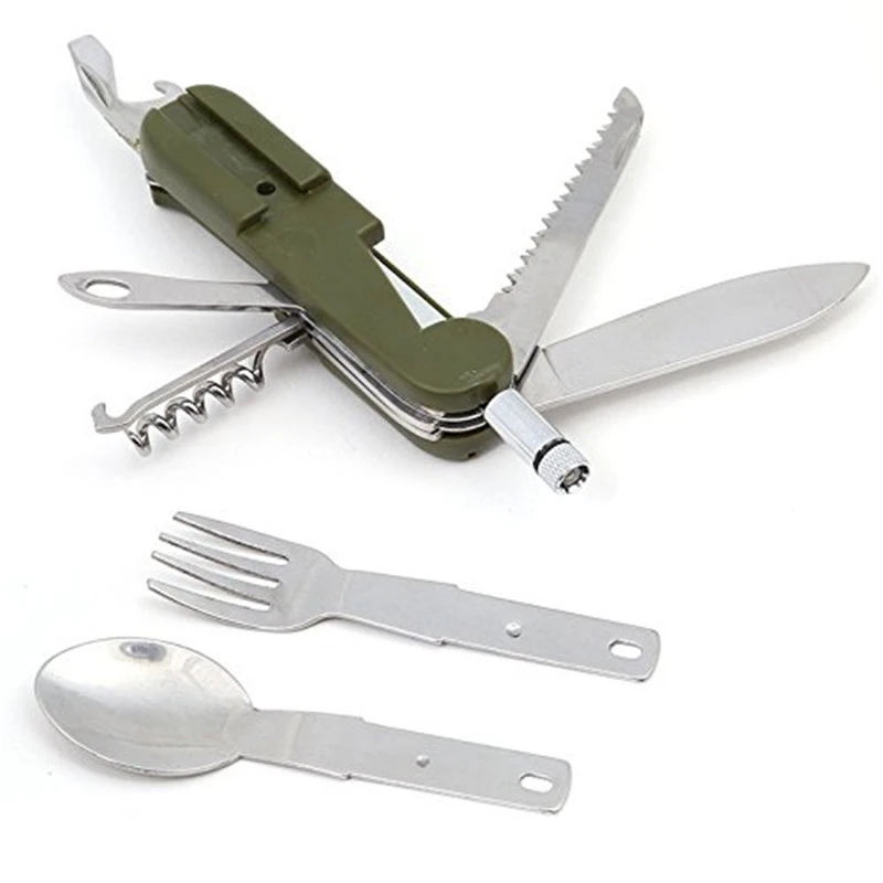 
9In1 Folding Equipment Manufacture Disposable Tableware With Led Light Outdoor Camping Fork/Spoon/Knife Stainless Steel Cutlery 