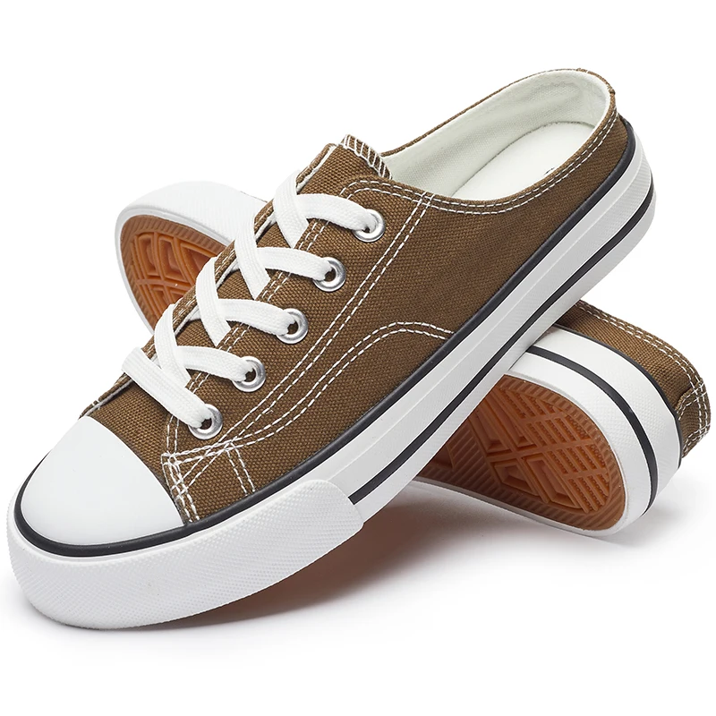 Hot Sale Summer Custom Burgundy Ladies Half Help Pink Shoes Women Sole Slip On Canvas Rubber Flat Shoes