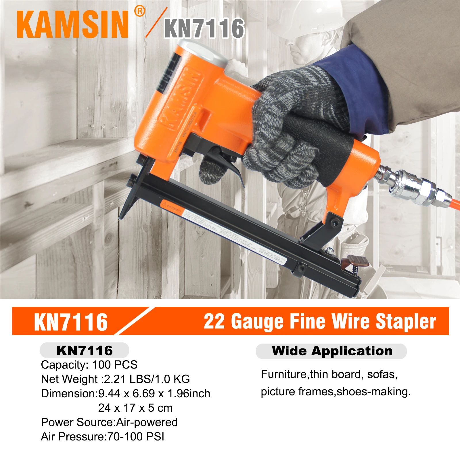 N7116  22 Gauge 3/8' Crown 6-16mm leg Pneumatic Upholstery Stapler Upholstery staple gun Carpet 7116 Fine Wire Stapler