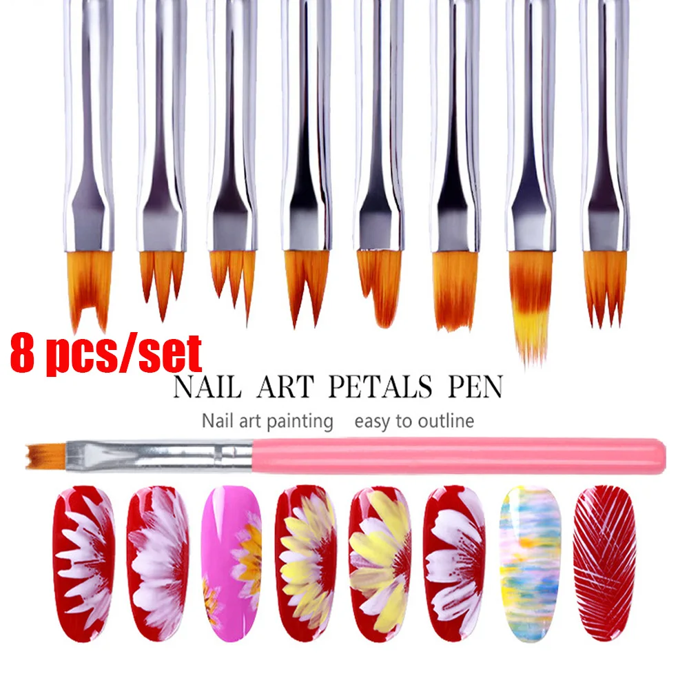 
8pcs/set Nail Art Brush Set Nail Decorate Brush Pens UV Gel Nail Polish Painting Drawing Manicure Tools Set Brush Material Nylon 