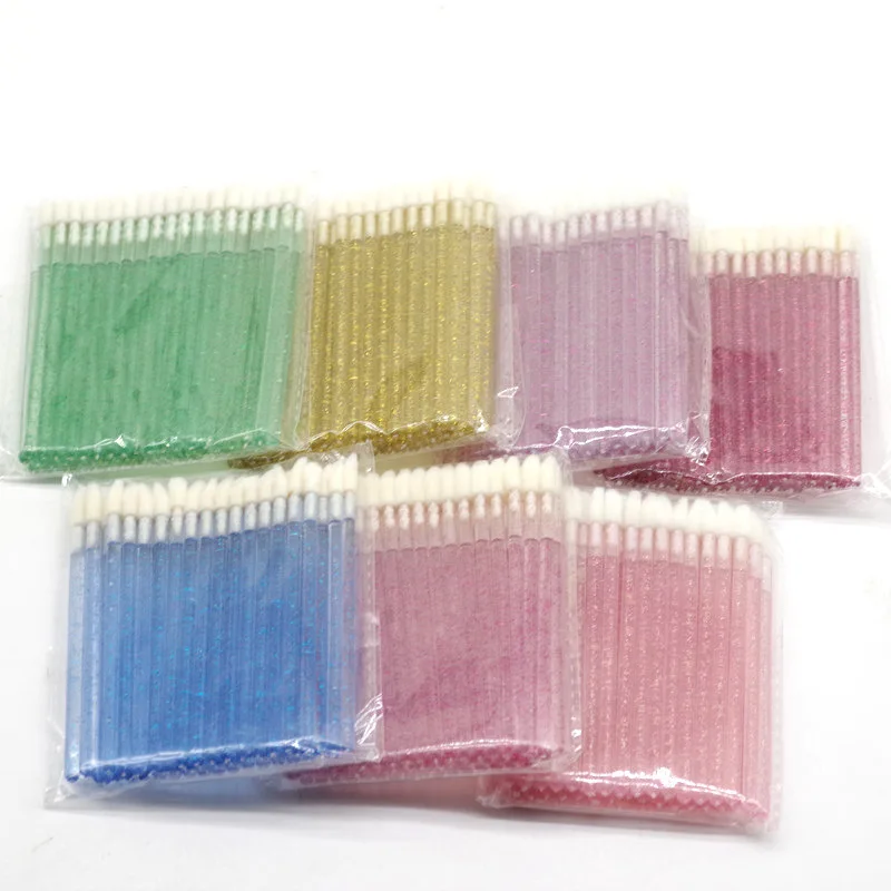 Private Label 50pcs/Set Lip Scrub Brush Crystal Rod Lip Liner Brush Disposable Cotton Wands Applicator Make Up Tool