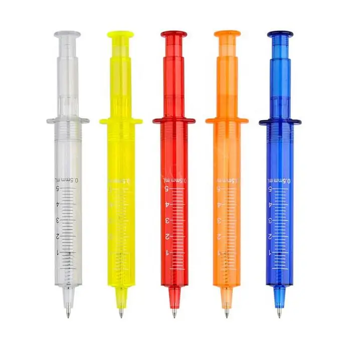 Good Quality Promotional Custom Colorful Syringe Shape Ballpoint Pen with Print Logo