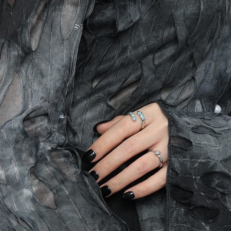 WuQie 925 Sterling Silver Jewelry Colorful Enamel with Zircon Adjustable Open Ring