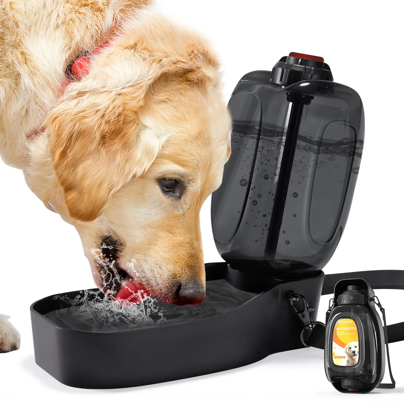 Lingte Large Capacity Size 45oz/1300ml Foldable Collapsible Pet Dog Water Bottle Dispenser With Braces Straps Bpa Free