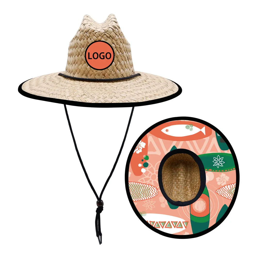 Mens outsider watermen surfboard printed bottom lifeguard straw hat sombrero surf