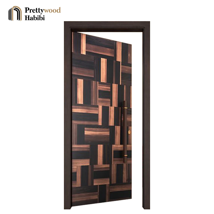 Prettywood All Weather Factory Front Door Exterior Doors External Ebony Blackwood Wooden Solid Entry Door for House