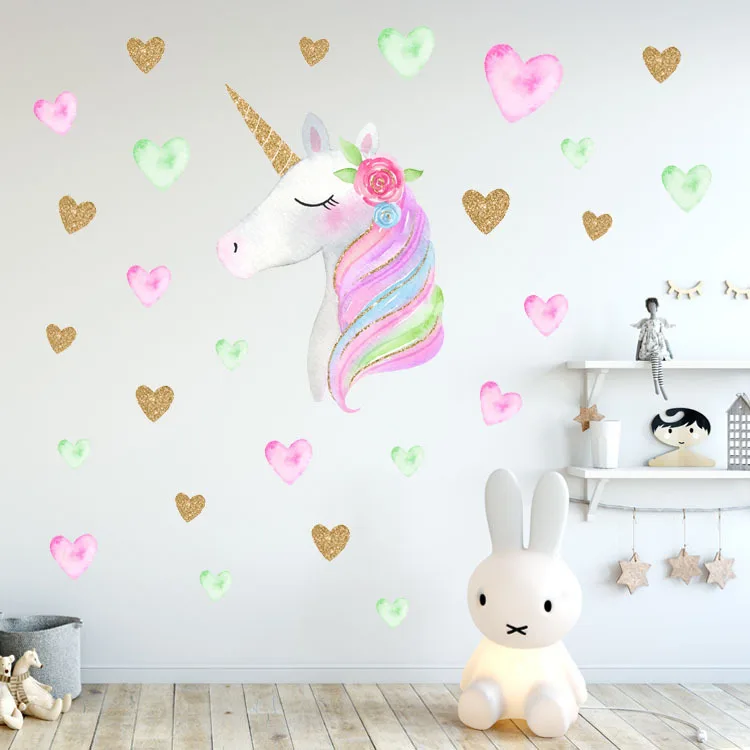 Home Mirrors decor unicorn butterfly kid room bedroom 3d wall sticker
