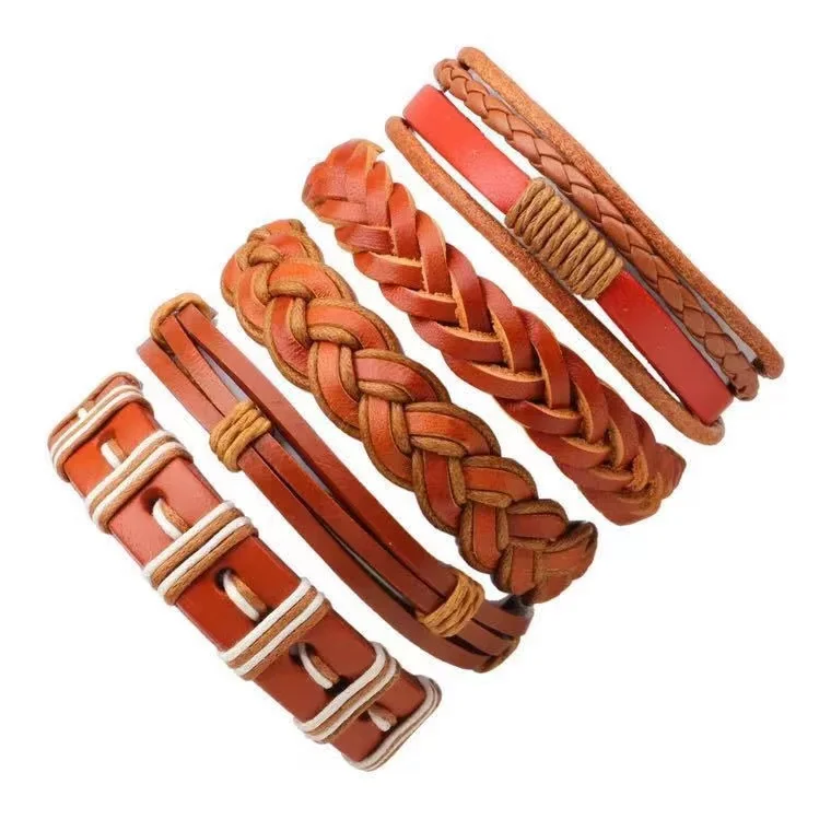 European and American hot-selling hand-woven cowhide bracelet multi-piece combination