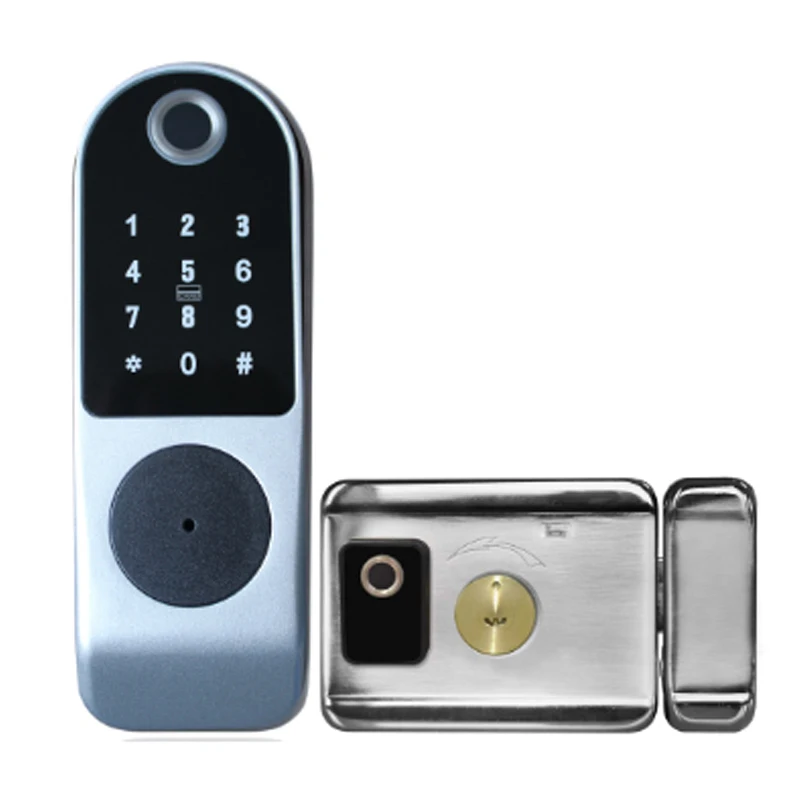 Tuya Wifi App Waterproof Smart Electric RIM Lock For Outside Door Double Fingerprint And Fingerprint For Access Control System