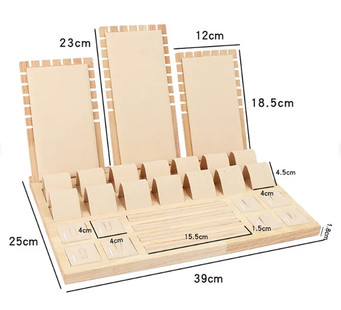 Bevis Ring Jewelry Packaging Velvet Display Stand Set Tray Earring Necklace Bust Prop Custom Wood Luxury Jewelry Display Stand