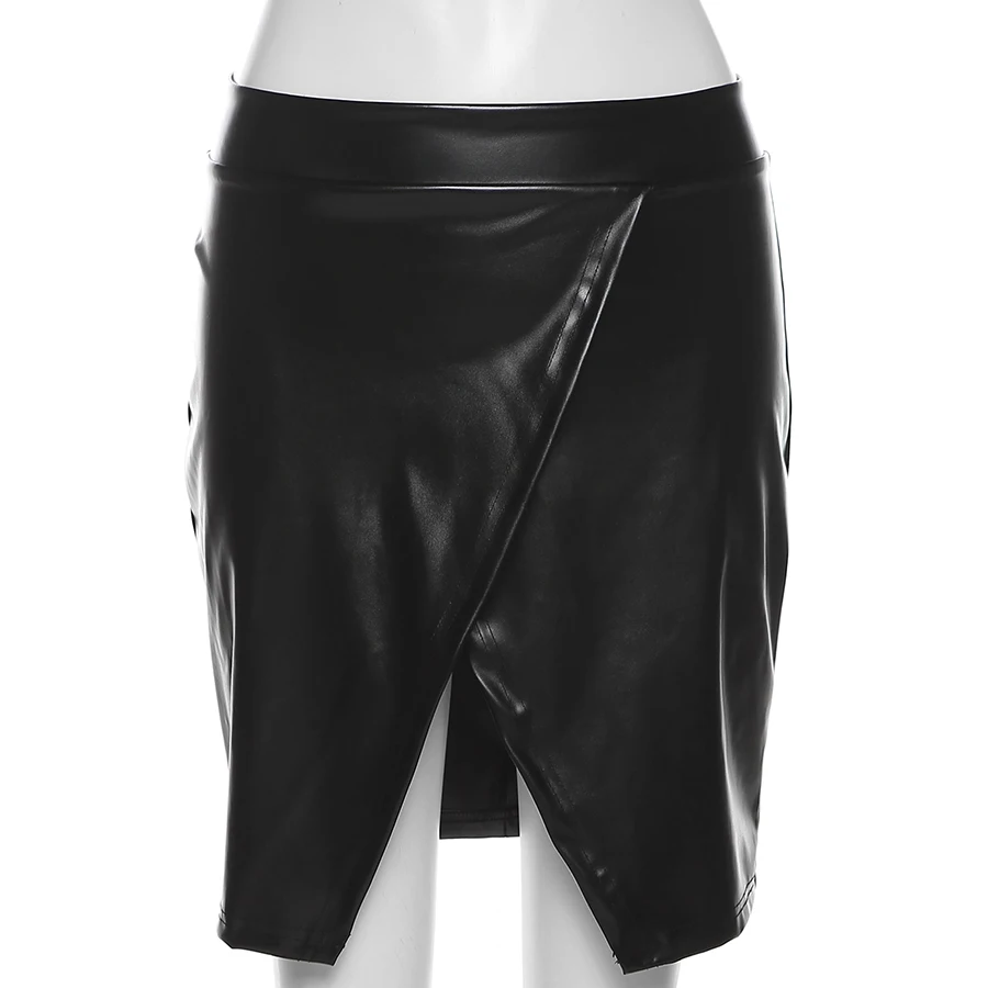 Nibber K21J07047 Custom Clothing Pu Faux Leather Skinny High Waist Bottom Straight Casual High Street Women Skirt