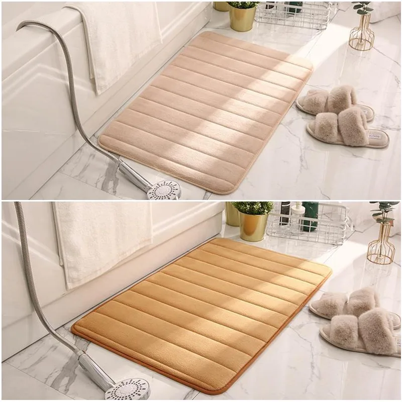 Home Bath Mat Coral Fleece Bathroom Carpet Water Absorption Non-slip Memory Foam Absorbent Washable Rug Toilet Floor Mat