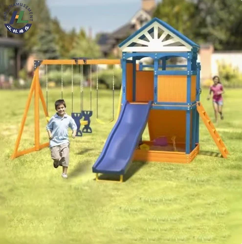 Kids outdoor playground equipment Wood Playground Wood Play House Wooden Playhouse