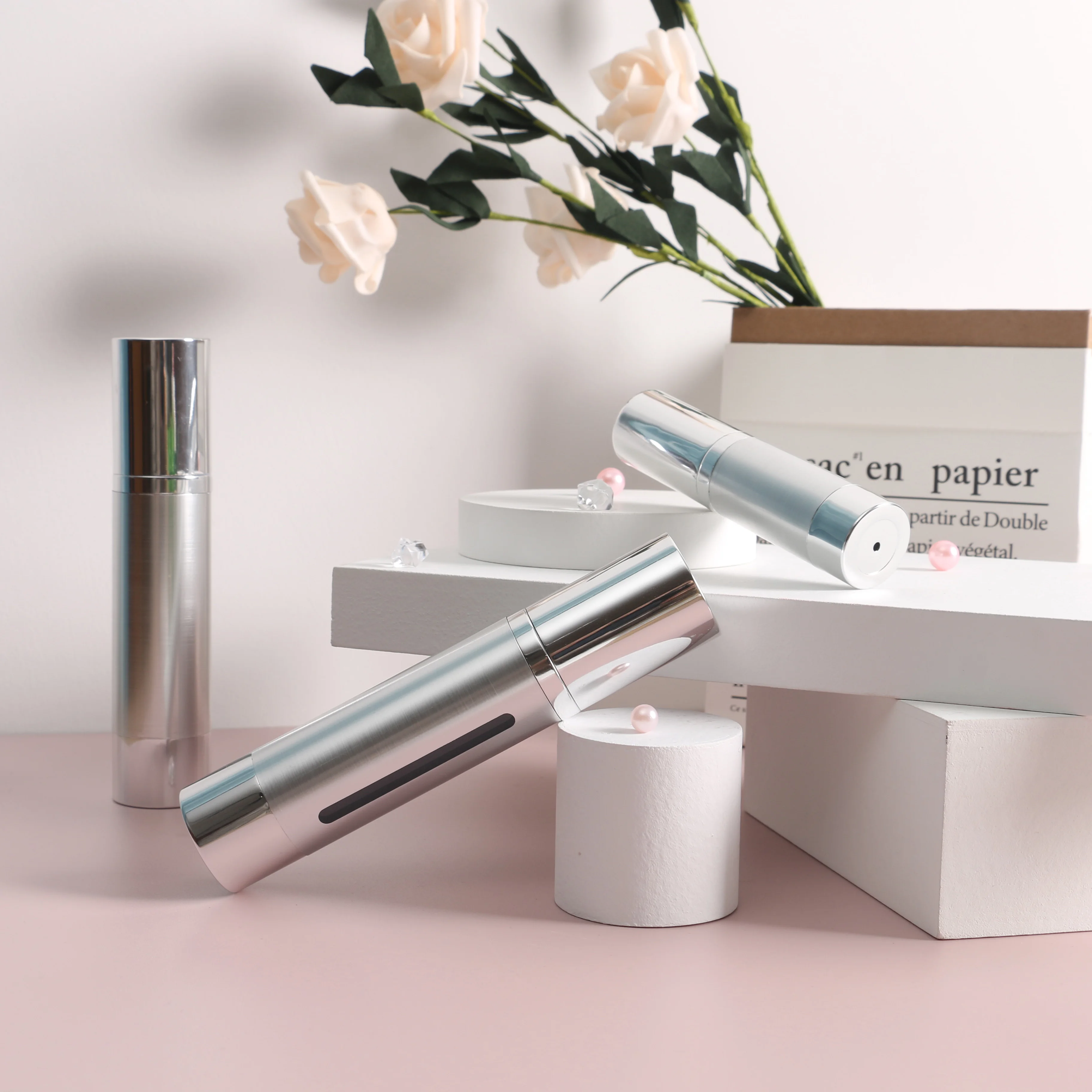 Airless Dispenser BB Cream Bottle Sales Promotion Aluminum Skin Care Packaging Metal Screen Printing Plastic PUMP Sprayer