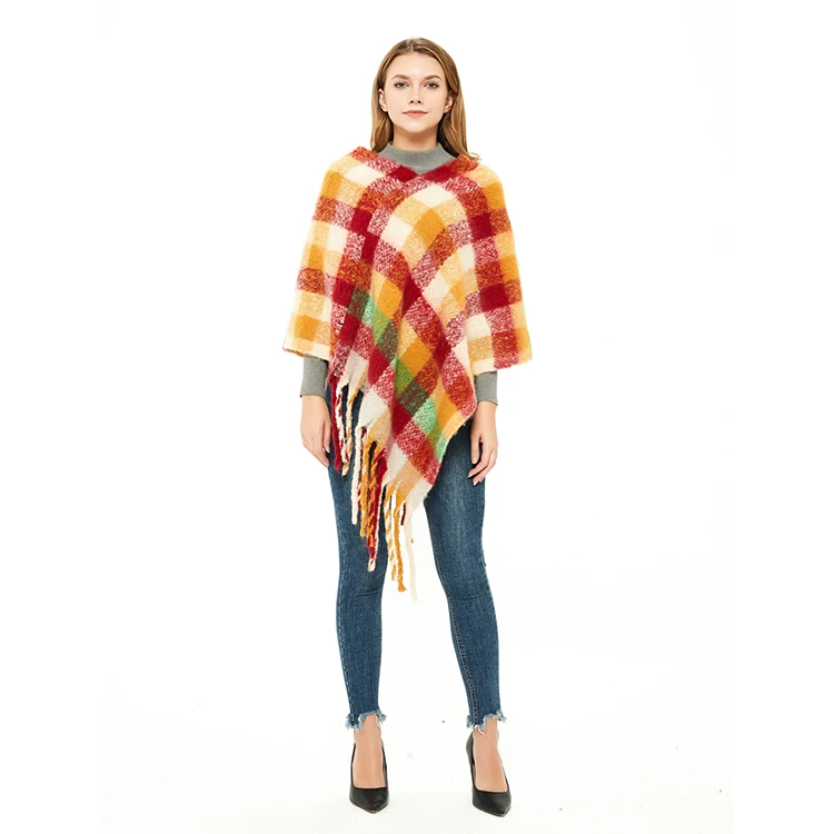 New Trendy China Ex-Factory Price Gien Check Shawls Wraps For Women fashion cape factory direct selling