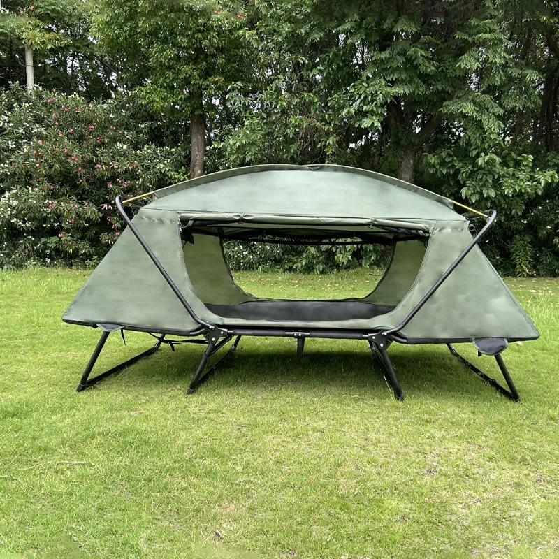 Manufacture OEM ODM double layer outdoor Camping Elevated off-ground folding sleeping bed Tent cot